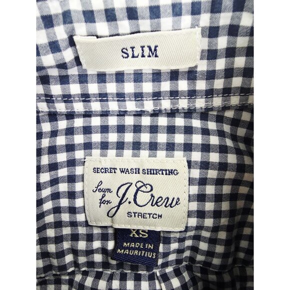 J. Crew Slim Stretch Size XS Mens Navy White Check Button Down Long Sleeve Shirt - Picture 4 of 9